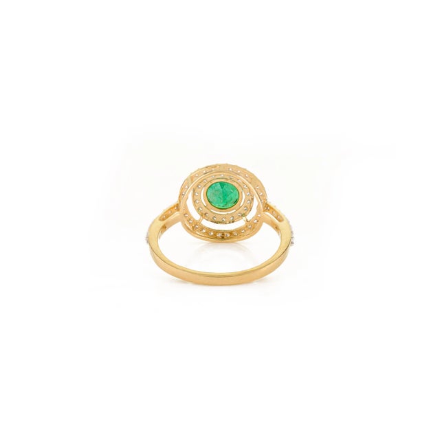 18k Halo Diamond Round Emerald Bridal Ring Size 6 For Sale - Image 9 of 12