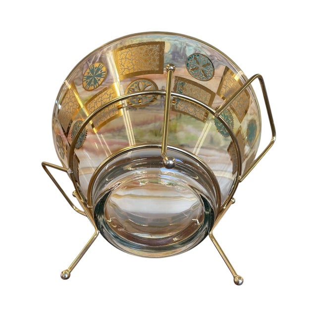 Mid-Century Modern Vintage Mid-Century Modern Glass Serving Bowl With Gold-Tone Metal Stand. For Sale - Image 3 of 10