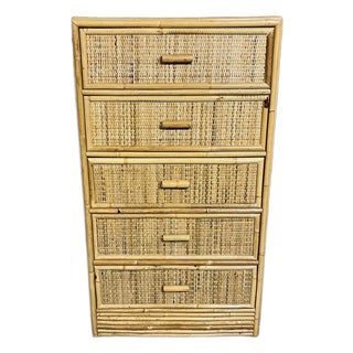 Vintage Cane and Bamboo Chest of Drawers For Sale