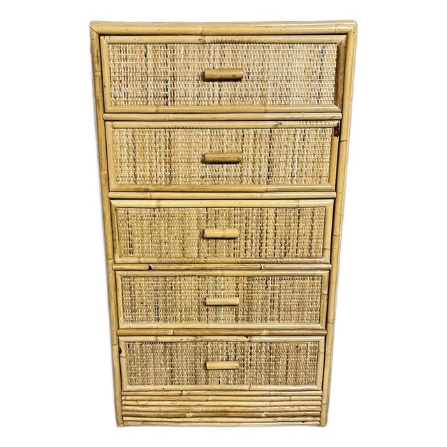 Vintage Cane and Bamboo Chest of Drawers For Sale