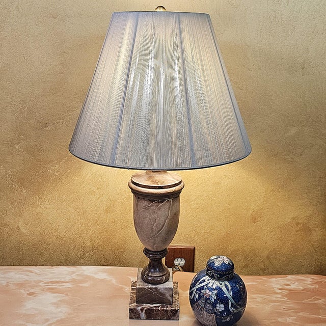 Vintage Alabaster Urn Table Lamp in Neoclassical Style – 28” For Sale - Image 14 of 18