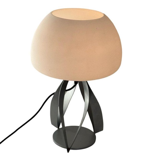 White Space Age Mushroom Table Lamp in White with Satin Glass Shade and Metal Base For Sale - Image 8 of 8