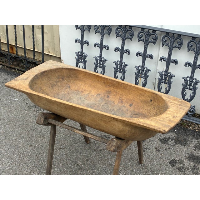 Wood Large Fruitwood Trog or Dough Bowl on Oak Stand For Sale - Image 7 of 8
