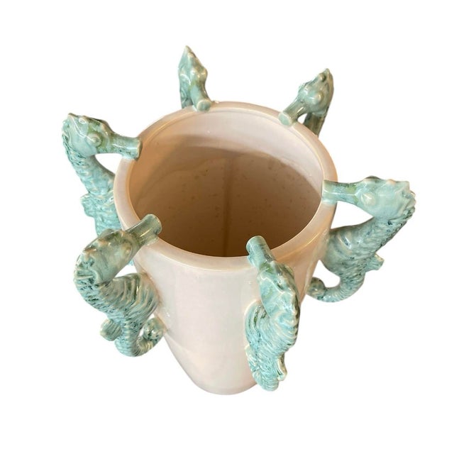 Pair of Italian Glazed Ceramic Seahorse Vases For Sale - Image 4 of 6