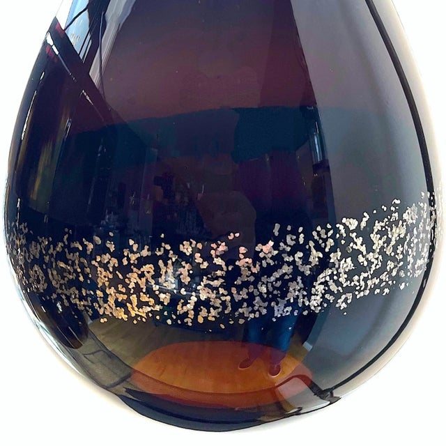 Contemporary Brown Art Glass With Silver Leaf Embellishment Pendant - Large For Sale - Image 4 of 11
