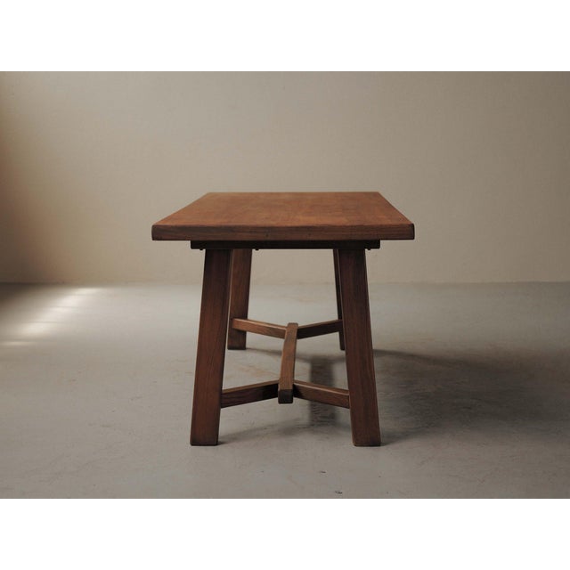 Wood Brutalist Oak Dining Table, France, 1970s For Sale - Image 7 of 18
