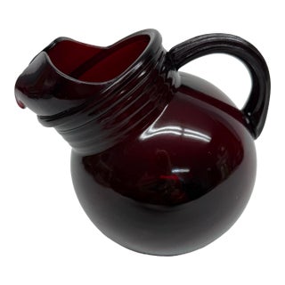 Vintage Glass Ruby Red Ice Tea Water Pitcher For Sale
