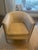 A set of custom cream accent chairs with gold bamboo trip and legs. Back fabric has a silver sheen pattern. Excellent...