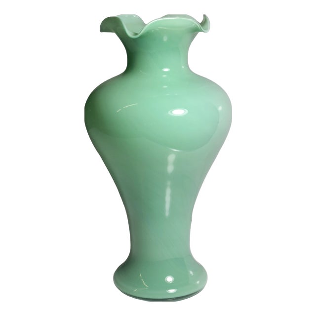 Jade Green Murano Glass Vase, 1950s For Sale