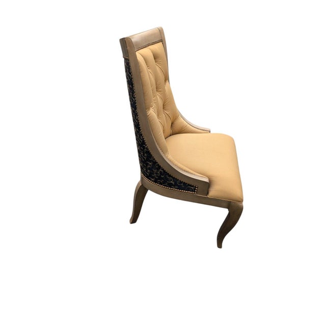 Late 20th Century Marge Carson Tufted Gold Dining Chairs With Nailhead Trim, Set of 6 For Sale - Image 5 of 17