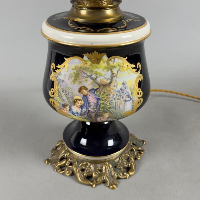 Vintage Porcelain, Brass and Glass Table Lamp from Limoges, France, 20th Century For Sale - Image 9 of 15