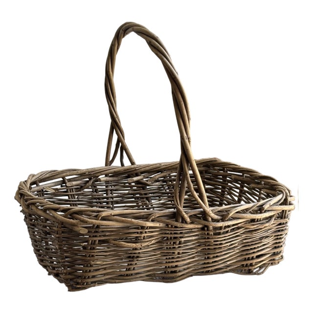 French Country-Style Vintage Twig Basket For Sale