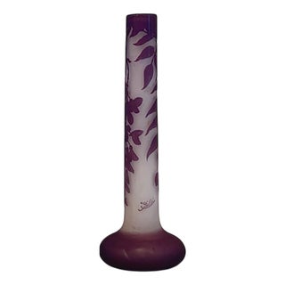 Antique Cut Glass Vase with Enamel Decoration by Émile Gallé, 1890s For Sale