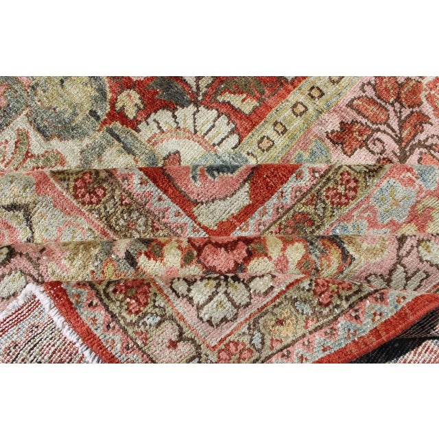 Persian Antique Mahal Rug With Beautiful Floral Design in Red, Pink, and Green For Sale - Image 11 of 12