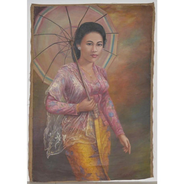 Young Asian Woman Oil on Canvas C.1940s For Sale - Image 10 of 10
