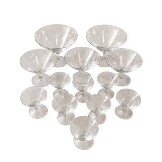Mid 20th Century Richard Brendon's Hand-Engraved Crystal Champagne Coupes - Set of 13 For Sale