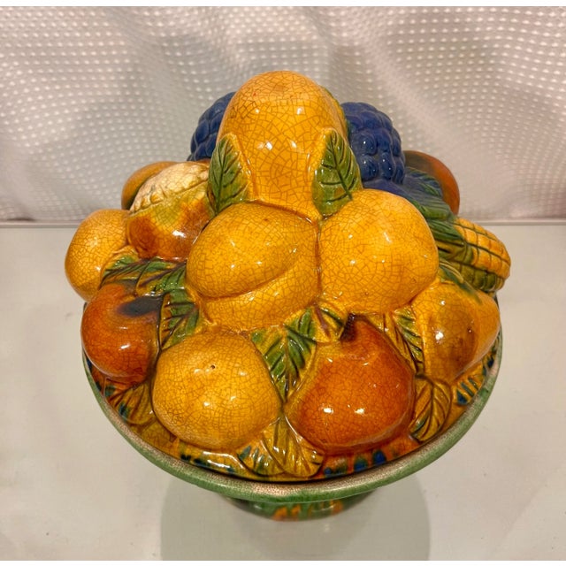 2000 - 2009 Vintage Majolica Style Fruit Stacked Lidded Bowl / Catchall For Sale - Image 5 of 11