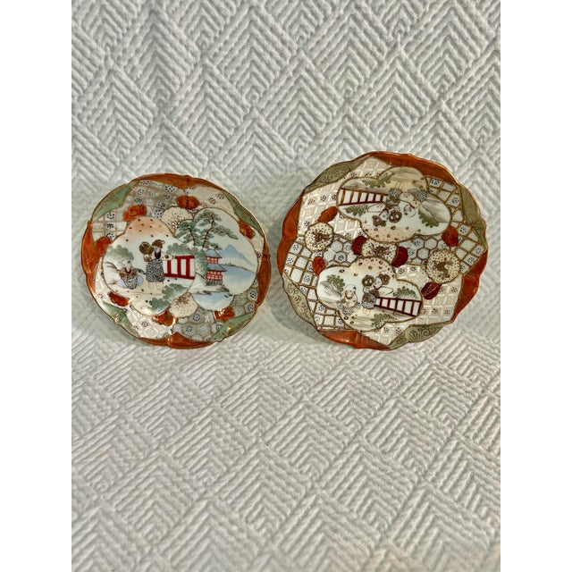 Early 20th Century Japanese Kutani Hand Painted Eggshell Porcelain Cup and Saucers With 9” Serving Plate - 9 Pieces For Sale In New Orleans - Image 6 of 7