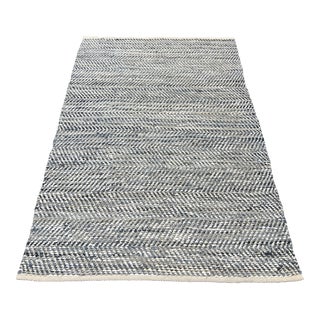 2010s Serena & Lily Porter Denim + Suede Herringbone Area Rug 5ft X 7ft For Sale