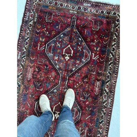 Name: PLUM Hues with lots of Wine and Merlot | Plush Pile Southwest Persian Shiraz Size: 3.10 x 10.7 Age: Vintage, C. 1950...