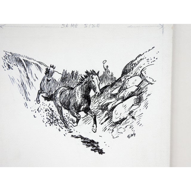 Pen and ink on artist board of wild horses by Eugene Shortridge (1926-2014) well know western illustration artist. Signed...