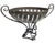 A substantial vintage wrought iron centerpiece bowl featuring an elongated basket-form design with elegant scroll handles...