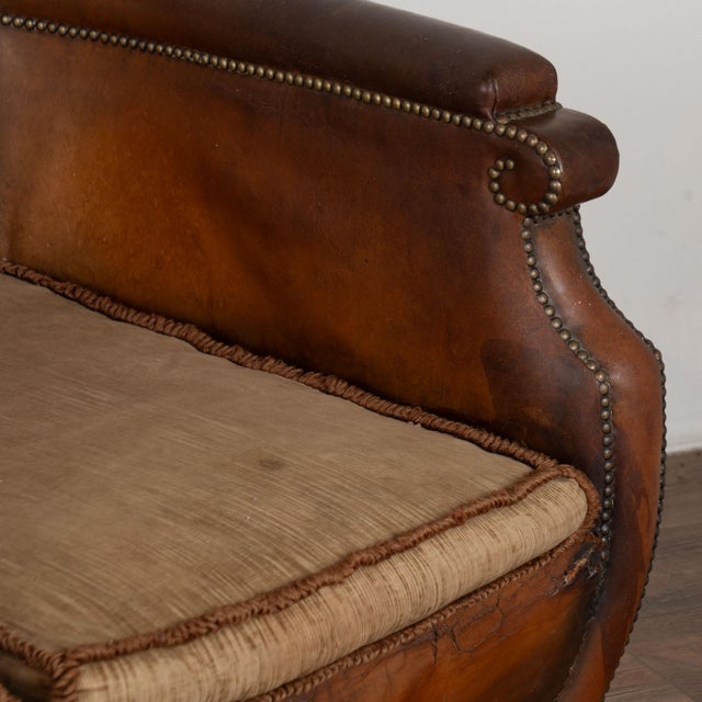 20th Century Vintage Danish Brown Leather Three Seat Sofa For Sale - Image 15 of 18