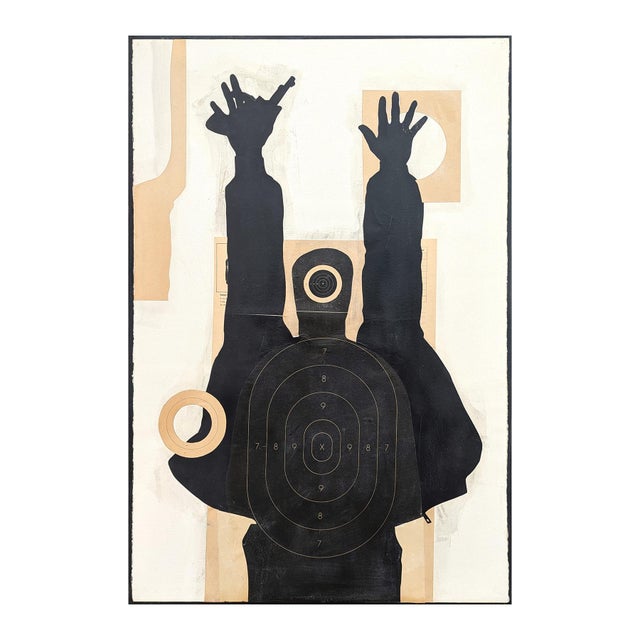 Ken Luce "Drop It..." Contemporary Neutral Toned Social Commentary Collage Painting, 1995 For Sale - Image 4 of 11