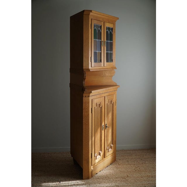 Tall Danish Modern Corner Cupboard in Oak & Glass by Henning Kjærnulf, 1960s For Sale - Image 6 of 18