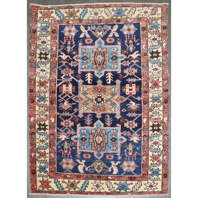 Navy Blue Antique Zabihi Collection Persian Heriz Small Rug For Sale - Image 8 of 10