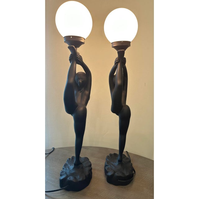 Art Deco Art Deco Style, Nude Women Matching Black Tall Lamps - a Pair For Sale - Image 3 of 9