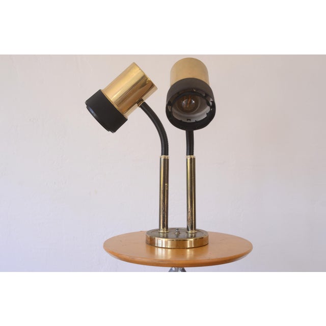 Mid Century Brass Double Gooseneck Lamp For Sale - Image 4 of 13