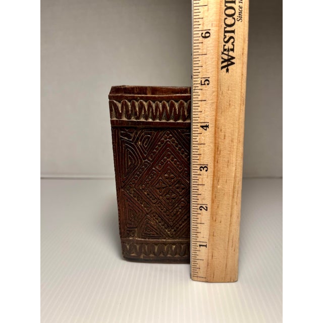 Wood Antique Kuba Wooden Container DRC Congo African Tribal Geometric Carving For Sale - Image 7 of 9