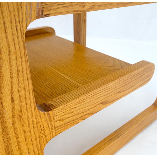 Pair of Mid-Century Solid Oak Smoked Glass Top End Side Tables W Shelves Mint! For Sale - Image 15 of 18