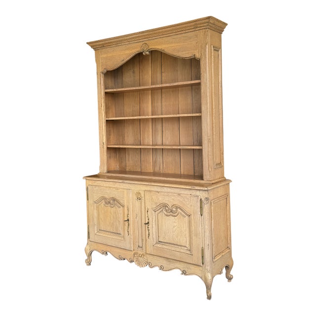 French Provincial Light Oak Wood Kitchen Cabinet, Antique For Sale