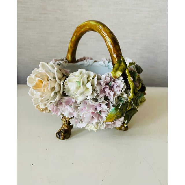 Boho Antique German Porcelain Flower Basket Sitzendorf For Sale - Image 4 of 10