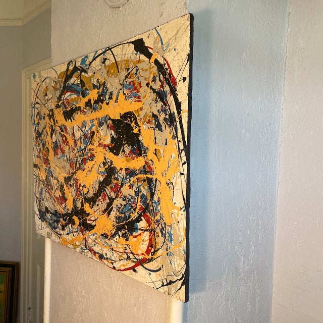 “After Pollock #3 by John Frates, #1744, 24x32x1/2 In., on Wood, Mid-Century Modern, Coa With Its Invoice For Sale - Image 4 of 6