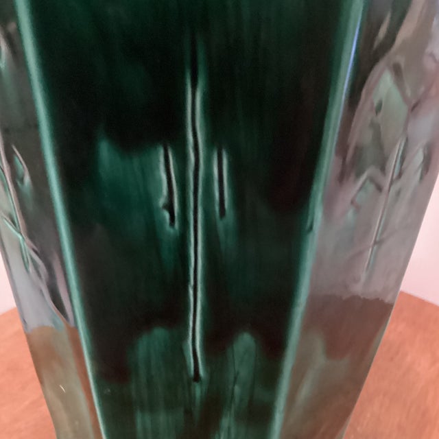 Rare Vintage Emerald Green Ceramic Vase W/Etched Design and Geometric Runes Symbols Signed Circa 1961 For Sale - Image 9 of 12