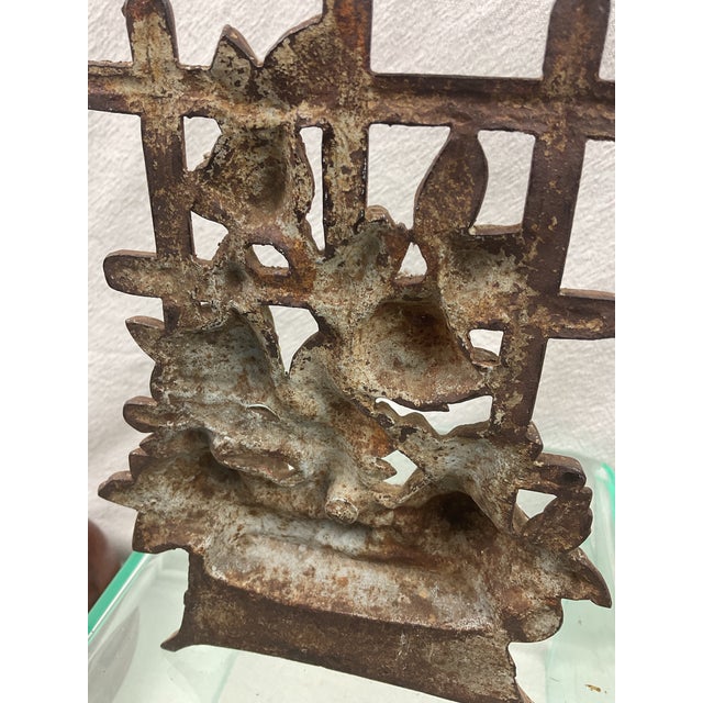 Early 20th Century Antique Iron Floral on Trellis in Basket Doorstop For Sale - Image 5 of 8