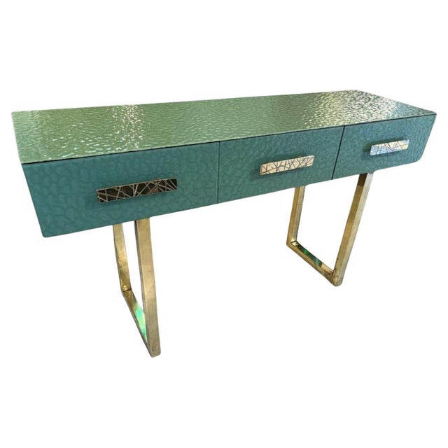 Wood Murano Green Glass Console Table from Justfurnituress SRL For Sale - Image 7 of 7