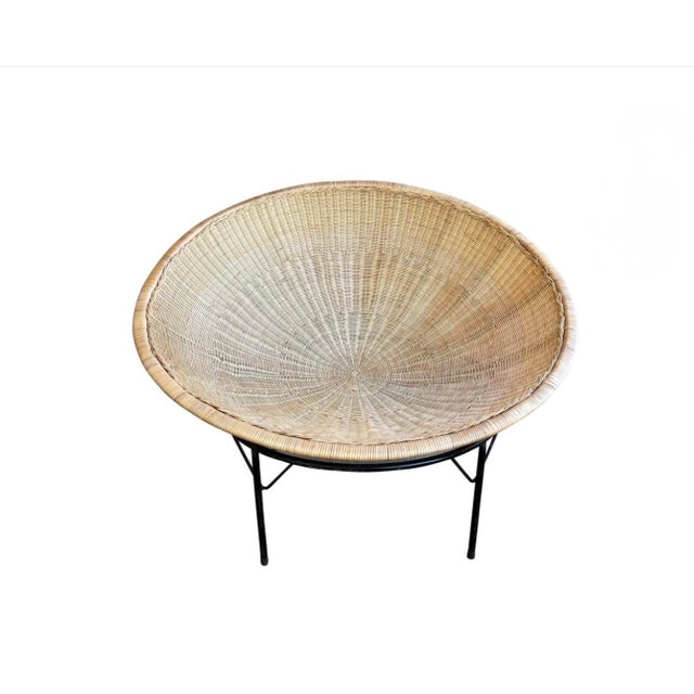 Vintage Mid Century Modern, bamboo and rattan + iron base Papasan Chair. Good condition. Very rare.