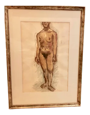 Nell Blair Walden Blaine (1922 - 1996) "Standing Figure" Pastel Drawing C.1967