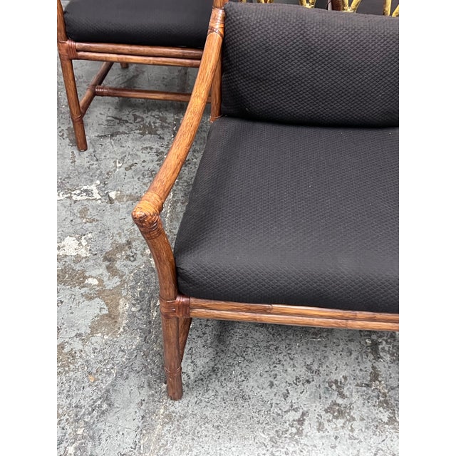 McGuire Style Bamboo + Rattan Armchairs, Set of Three For Sale - Image 10 of 12