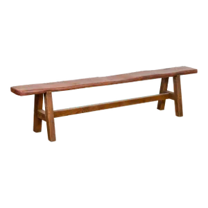 Rustic Long A-Frame Wooden Bench with Cross Stretcher and Splaying Legs