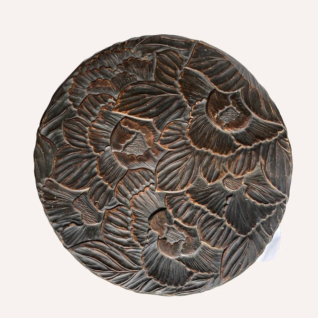 Japanese Hand Carved Floral Side Table or Plant Stand, 1905 For Sale - Image 4 of 9