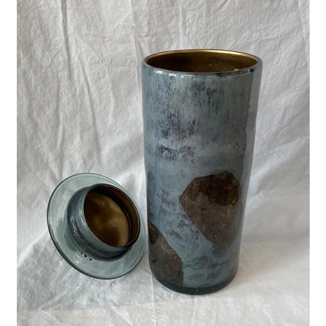 1980s 1980s Maitland Smith Eglomise Tall Blue and Gold Jar With Lid For Sale - Image 5 of 13
