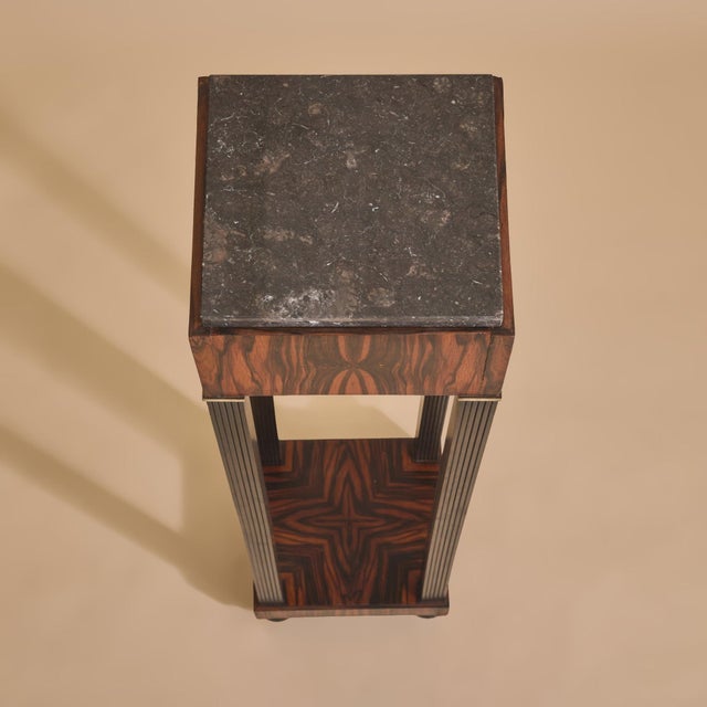 1940s French Art Deco Rosewood Pedestal with Marble Top, 1940s For Sale - Image 5 of 11