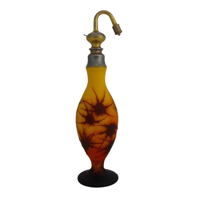 Glass 1920s French Cameo Cutback Art Glass Perfume Atomizer Signed by Roget For Sale - Image 7 of 9