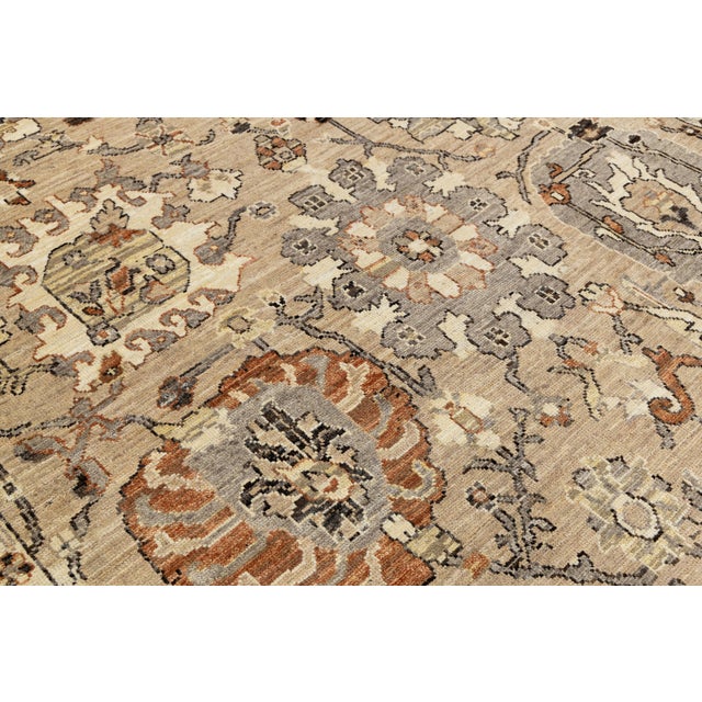 Modern Oushak Style Hand-Knotted Wool Rug in Neutral Beige, Grey and Terracotta For Sale - Image 11 of 12
