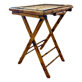 Vintage Folding Rectangular Tortoise Bamboo Side / Drinks Table 1960's For Sale